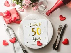 Cheers To 50 Years Cocktail Napkins | Happy 50th Birthday Decorations For Men And Women And Wedding Anniversary Party Decorations | 50-Pack 3-Ply Napkins | 5 X 5 Inch Folded (White) -Peugeot Shop 41IWL5Tc5pL