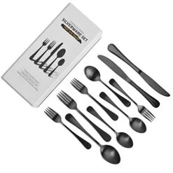 Matte Black Silverware Set Serve For 8, 40 Pieces Heavy Stainless Steel Flatware Set Utensils Cutlery Tableware Set Including Steak Knife Fork And Spoon, Gift Package For Wedding Housewarming -Peugeot Shop 41IqSWPJzlL