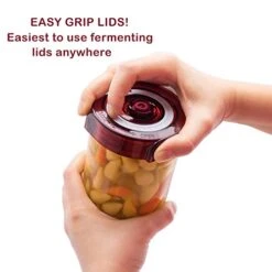 Fermenting Lids For Wide Mouth Mason Jars. 4 Waterless Airlock Fermentation Lids Kit. Easy Grip Fermenter Lid With Oxygen Pump Automatically Vents Air. Tracks Ferment Date. (4 Lids + Pump) -Peugeot Shop 41J7mjl6LBL
