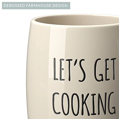 Ceramic Farmhouse Kitchen Utensil Holder For Countertop, Decorative Kitchen Utensil Holder, Large Kitchen Utensil Holder For Kitchen Counter, Utensil Crock Spatula Holder, 6.5" Cream 4 Ceramic Farmhouse Kitchen Utensil Holder For Countertop, Decorative Kitchen Utensil Holder, Large Kitchen Utensil Holder For Kitchen Counter, Utensil Crock Spatula Holder, 6.5" Cream - Image 4