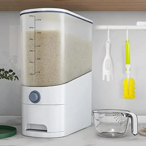 26.5 Lbs Rice Dispenser, Large Sealed Integrated Grain Container Storage, Rice Container With Measuring Cup, Food Dispenser Kitchen Organization For Rice, Beans, Grains, Small Dry Food 1 26.5 Lbs Rice Dispenser, Large Sealed Integrated Grain Container Storage, Rice Container With Measuring Cup, Food Dispenser Kitchen Organization For Rice, Beans, Grains, Small Dry Food