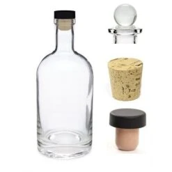 12 Oz 375 Ml Nordic Glass Liquor Bottle With T-Top Synthetic Cork With Bonus Glass Bottle Stopper And Regular Bottle Cork - Heavy Bottom Decanter Made In USA (1, 12 Oz (375 Ml))