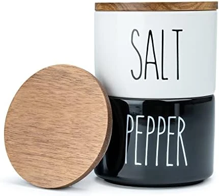 Ceramic Salt And Pepper Bowls. Dual Holder Salt Cellar With Lid. Black And White Stackable Salt Container Set. Salt Keeper, Pepper Bowl, 2 Airtight Wooden Lids. 9oz Salt Box Pinch Dish 5 Ceramic Salt And Pepper Bowls. Dual Holder Salt Cellar With Lid. Black And White Stackable Salt Container Set. Salt Keeper, Pepper Bowl, 2 Airtight Wooden Lids. 9oz Salt Box Pinch Dish - Image 5