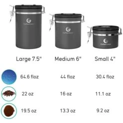 Nister – 6” Stainless Steel Airtight Coffee Containers For Ground Coffee W/Date Tracker, Co2-Release Valve, Measuring Scoop & Travel Jar - Medium, Gray -Peugeot Shop 41K5eiKtePL