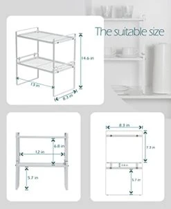 Shantton 2 Pack Kitchen Cabinet Shelf Counter Organizer Rack Pantry Storage Bathroom Bedroom Office Table Desk Space Saving Steel Frame Stackable Rust Resistant Non Slip White -Peugeot Shop 41K7cjHjW8S