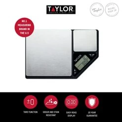 KitchenCraft Digital Kitchen Scale Dual Platform, Taylor Pro Professional Standard, Precision Accuracy And Tare Function, Brushed Stainless Steel, 5kg Capacity Black/Silver