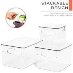 3 Pack Premium Plastic Storage Bins - Sturdy Refrigerator Pantry Organizer - Versatile Lightweight Stackable Cabinet Organization - Bath, Makeup, Food, & Snack Packet Organizer- Clear Square Bin 9 3 Pack Premium Plastic Storage Bins - Sturdy Refrigerator Pantry Organizer - Versatile Lightweight Stackable Cabinet Organization - Bath, Makeup, Food, & Snack Packet Organizer- Clear Square Bin -Peugeot Shop 41KHSe42NsL