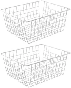14" Upright Freezer Storage Baskets, White Wire Storage Bins Large Bakset For Freezer, Pantry, Bathroom Organizing, Set Of 4 -Peugeot Shop 41KQD4J3iEL. AC