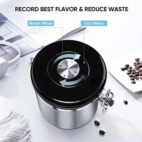 Airtight Coffee Canister, Stainless Steel Container For The Kitchen, Coffee Ground Vault Jar With One Way Co2 Valve And Scoop, Tea Coffee Sugar,Extra Coffee Spoon (Silver, 16OZ) 3 Airtight Coffee Canister, Stainless Steel Container For The Kitchen, Coffee Ground Vault Jar With One Way Co2 Valve And Scoop, Tea Coffee Sugar,Extra Coffee Spoon (Silver, 16OZ) - Image 3