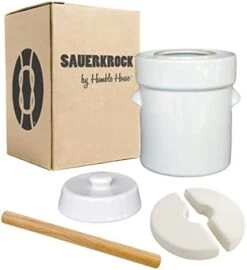 SAUERKROCK Fermentation Crock Jar 2 Liter In Traditional Brown - Stoneware Sauerkraut Crock For Fermenting Or Pickling Kimchi, Sauerkraut, Pickles, Vegetables, Kombucha - 1/2 Gallon Ceramic Fermenter With Fully Glazed Weights, Lid, And Pounder -Peugeot Shop 41KYJRdkiJL. AC