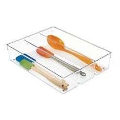 Linus Kitchen Drawer Organizer For Silverware, Spatulas, Gadgets - Clear 13.8" X 10.5" X 3"