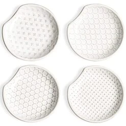 Spoon Rest For Stove Top, Ceramic Spoon Holder For Counter, Embossment Housewarming Gift, Kitchen Decor Utensil Rest - 4.8 Inch, Set Of 4, White