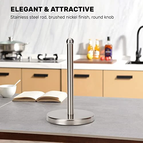 Paper Towel Holder Countertop With Heavy Weighted Base (3 LBS In Weight, And 7.5 Inch In Diameter), One-Handed Design For Easy Ripping (Stainless Steel Brushed Nickel) 6 Paper Towel Holder Countertop With Heavy Weighted Base (3 LBS In Weight, And 7.5 Inch In Diameter), One-Handed Design For Easy Ripping (Stainless Steel Brushed Nickel) - Image 6