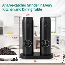 Electric Salt And Pepper Grinder Set, Rechargeable Pepper Grinder With Charger Tray, USB Cable, One Hand Operation, Adjustable Coarseness With Ceramic Grinder, ABS Body, (Set Of 2,Black) -Peugeot Shop 41Kz8MECRLL