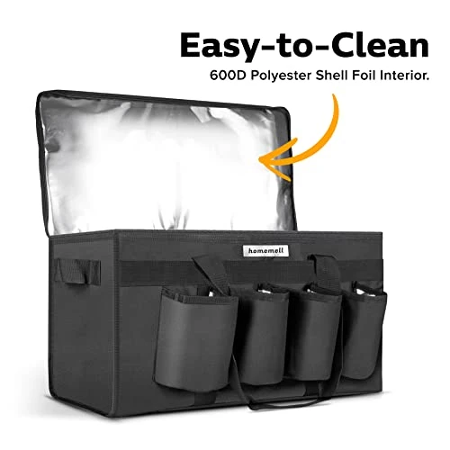 Large Insulated Bag With Drink Holder Reusable Grocery Bags To Keep Pizza And All Items Hot, Cold And Frozen - Black Collapsible Cooler, Thermal Bag For Travel And Food Transport 5 Large Insulated Bag With Drink Holder Reusable Grocery Bags To Keep Pizza And All Items Hot, Cold And Frozen - Black Collapsible Cooler, Thermal Bag For Travel And Food Transport - Image 5