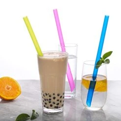 [Angled Tips] 8 Pcs Reusable Boba Straws & Smoothie Straws - Multi Colors Jumbo Wide Reusable Straws, BPA FREE Food-Grade Plastic Straws For Bubble Tea(Tapioca, Boba Pearls), Milkshakes With 2 Brushes -Peugeot Shop 41L4kycIGEL