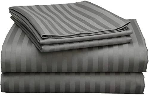 600 Thread Count Modern Look Breathtakingly Soft 100% Egyptian Cotton Queen Size 4 Piece Sheet Set Fit 15" Inch To 18" Inch Deep Pocket Stripe. Grey 1 600 Thread Count Modern Look Breathtakingly Soft 100% Egyptian Cotton Queen Size 4 Piece Sheet Set Fit 15" Inch To 18" Inch Deep Pocket Stripe. Grey