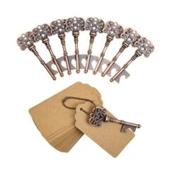 60 PCS Key Bottle Openers,Vintage Skeleton Key Bottle Opener,Skeleton Key Bottle Openers Wedding Favors Antique Rustic Decoration With Escort Tag Card (Copper)