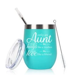 Auntie Christmas Birthday Gifts Wine Tumbler, Funny Birthday Mother's Day Gifts For Aunts From Nephew Niece, 12 Oz Auntie Sippy Cup Insulated Stainless Steel Wine Tumbler With Lid, Mint