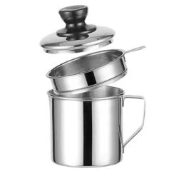 Cooking Oil Fat Separator Bacon Grease Container Can With Fat Strainer |1.2 Quart Or 5 Cups| Perfect For Straining And Storing Grease,Stainless Steel Grease Filter Keeper