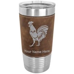 20oz Vacuum Insulated Tumbler Mug, Rooster, Personalized Engraving Included (Faux Leather, Rustic)