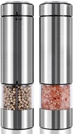 Electric Salt And Pepper Grinder Battery Operated| Stainless Steel Auto Pepper Mill Grinder Refillable| One Hand Operation| LED Light| Adjustable Coarseness| 1 Pack 11 Electric Salt And Pepper Grinder Battery Operated| Stainless Steel Auto Pepper Mill Grinder Refillable| One Hand Operation| LED Light| Adjustable Coarseness| 1 Pack -Peugeot Shop 41LgBPJWAL. AC