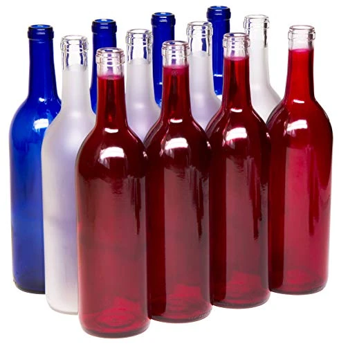 North Mountain Supply - W5A-RWB 750ml Red White & Blue Assortment Glass Bordeaux Wine Bottle Flat-Bottomed Cork Finish - Case Of 12 1 North Mountain Supply - W5A-RWB 750ml Red White & Blue Assortment Glass Bordeaux Wine Bottle Flat-Bottomed Cork Finish - Case Of 12
