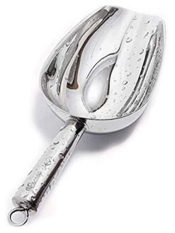 Stainless Steel Scoop For Ice, 9.6 Inch Metal Food Scoop Kitchen Bar Party Wedding Heavy Duty Dishwasher Safe - 8 Oz