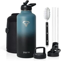 64 Oz Insulated Water Bottle, Half Gallon Vacuum Stainless Steel Sports Water Jug With 3 Lids & Brush, BPA-free Reusable Double Walled Thermos Mug Gym Keg For Sports Outdoor Camping, Black 24 64 Oz Insulated Water Bottle, Half Gallon Vacuum Stainless Steel Sports Water Jug With 3 Lids & Brush, BPA-free Reusable Double Walled Thermos Mug Gym Keg For Sports Outdoor Camping, Black -Peugeot Shop 41LoyXDEvbL. AC