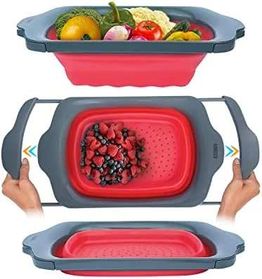 XL Large Collapsible Over The Sink Colander With Handles For Your Vegetables, Pasta, Salad And More - Folding Kitchen Strainer 6-Quart Capacity By Comfify - Blue/Teal 8 XL Large Collapsible Over The Sink Colander With Handles For Your Vegetables, Pasta, Salad And More - Folding Kitchen Strainer 6-Quart Capacity By Comfify - Blue/Teal - Image 8