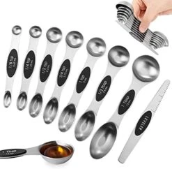 Magnetic Measuring Spoons Set, Dual Sided, Stainless Steel, Fits In Spice Jars, Black, Set Of 8 -Peugeot Shop 41LvT4EdSL. AC