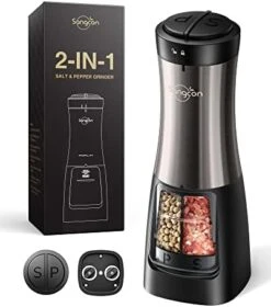 Sangcon 2 In 1 Electric Salt And Pepper Grinder Set, Battery Powered Salt And Pepper Mill, Automatic One-Handed Operation Refillable Grinder With Light, Adjustable Ceramic Grinders, Metallic Gunmetal 18 Sangcon 2 In 1 Electric Salt And Pepper Grinder Set, Battery Powered Salt And Pepper Mill, Automatic One-Handed Operation Refillable Grinder With Light, Adjustable Ceramic Grinders, Metallic Gunmetal -Peugeot Shop 41M6zTwzFzL. AC
