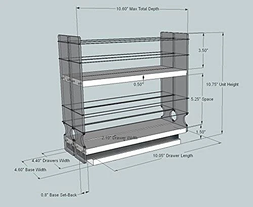 Vertical Spice - 22x2x11 DC - Spice Rack - Fits Narrow Space W/2 Drawers & 2 Tiers - 20 Spice Capacity - Easy Install - Size: 4.6" Wide X 10.75" Tall X 10.6" Depth - Made In USA 5 Vertical Spice - 22x2x11 DC - Spice Rack - Fits Narrow Space W/2 Drawers & 2 Tiers - 20 Spice Capacity - Easy Install - Size: 4.6" Wide X 10.75" Tall X 10.6" Depth - Made In USA - Image 5