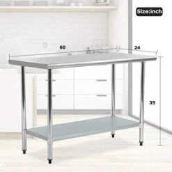 Stainless Steel Work Table Kitchen Work Table Scratch Resistent Commercial Work Table Metal Table With Adjustable Table Foot For Kitchen Home Restaurant (24Wx60L) -Peugeot Shop 41M8L4p7BRL