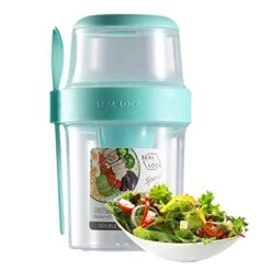 Salad Meal Shaker Cup, 560ml 2 Layers Fresh Salad Cup With Fork & Salad Dressing Holder, Portable Fruit Vegetable Salad Container For School Office (Blue)
