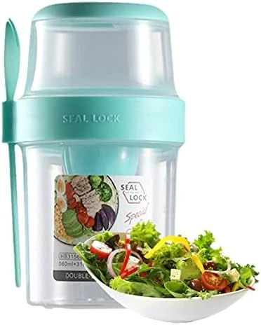 Salad Meal Shaker Cup, 560ml 2 Layers Fresh Salad Cup With Fork & Salad Dressing Holder, Portable Fruit Vegetable Salad Container For School Office (Blue) 8 Salad Meal Shaker Cup, 560ml 2 Layers Fresh Salad Cup With Fork & Salad Dressing Holder, Portable Fruit Vegetable Salad Container For School Office (Blue) - Image 8