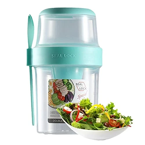 Salad Meal Shaker Cup, 560ml 2 Layers Fresh Salad Cup With Fork & Salad Dressing Holder, Portable Fruit Vegetable Salad Container For School Office (Blue) 1 Salad Meal Shaker Cup, 560ml 2 Layers Fresh Salad Cup With Fork & Salad Dressing Holder, Portable Fruit Vegetable Salad Container For School Office (Blue)