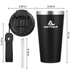 16oz Tumbler With 2-in-1 Straw Lid, Insulated Leak Proof Double Walled Stainless Steel Coffee Travel Mug - Keeps Cold For 24 Hours Or Hot For 10 Hours -Peugeot Shop 41MGEMemOaL