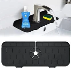 Silicone Sink Faucet Splash Guard, CLZWiiN Kitchen Faucet Water Catcher Mat Tray, Sink Draining Pad Behind Faucet, Absorbent Drying Mat For Kitchen & Bathroom Countertop Protect (Black) 11 Silicone Sink Faucet Splash Guard, CLZWiiN Kitchen Faucet Water Catcher Mat Tray, Sink Draining Pad Behind Faucet, Absorbent Drying Mat For Kitchen & Bathroom Countertop Protect (Black) -Peugeot Shop 41MLalKOB4L. AC