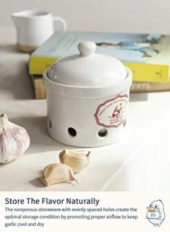 Garlic Keeper, 5 Inch Vented Ceramic Storage Container Holder, Reserve For Garlic, Onion, Lemon, Patato, Ginger Or Shallots, 1 Pack, White 10 Garlic Keeper, 5 Inch Vented Ceramic Storage Container Holder, Reserve For Garlic, Onion, Lemon, Patato, Ginger Or Shallots, 1 Pack, White -Peugeot Shop 41MQzwkkxHL