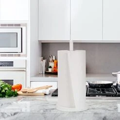 Paper Towel Holder 1.8 LBS Heavy Weighted Base Sturdy Metal Paper Towel Dispenser Kitchen Steady Bathroom Towel Roll Stand Organizer Paper Roll Holder For Countertop Matte White(A075) -Peugeot Shop 41MVLSzZGkL