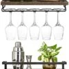 Wall Mounted Wine Rack Set Of 2 Wood Rustic Wine Bottle Glass Floating Shelves With Stemware Hanger Modern Plants Photos Wine Display Storage Holder For Kitchen Dining Room Bar, 17 Inch