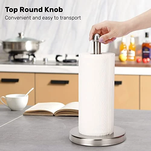 Paper Towel Holder Countertop With Heavy Weighted Base (3 LBS In Weight, And 7.5 Inch In Diameter), One-Handed Design For Easy Ripping (Stainless Steel Brushed Nickel) 4 Paper Towel Holder Countertop With Heavy Weighted Base (3 LBS In Weight, And 7.5 Inch In Diameter), One-Handed Design For Easy Ripping (Stainless Steel Brushed Nickel) - Image 4