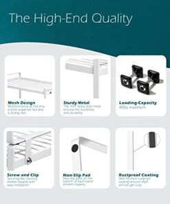 Shantton 2 Pack Kitchen Cabinet Shelf Counter Organizer Rack Pantry Storage Bathroom Bedroom Office Table Desk Space Saving Steel Frame Stackable Rust Resistant Non Slip White -Peugeot Shop 41MnXeDAEYS