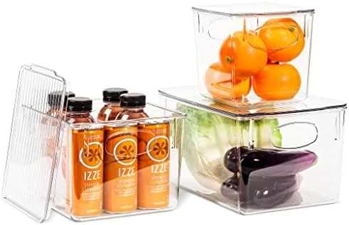 3 Pack Premium Plastic Storage Bins - Sturdy Refrigerator Pantry Organizer - Versatile Lightweight Stackable Cabinet Organization - Bath, Makeup, Food, & Snack Packet Organizer- Clear Square Bin 6 3 Pack Premium Plastic Storage Bins - Sturdy Refrigerator Pantry Organizer - Versatile Lightweight Stackable Cabinet Organization - Bath, Makeup, Food, & Snack Packet Organizer- Clear Square Bin - Image 6