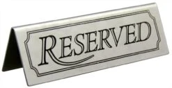 26894 Stainless Steel Tent Sign (Reserved), 4.75"x 1.75", Set Of 2