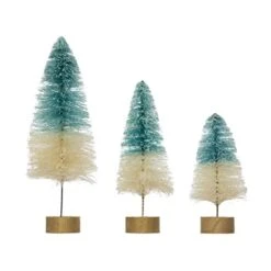Creative Co-Op Two-Tone Plastic Bottle Brush Trees With Wood Bases With Blue And Cream Color, Wood Bases