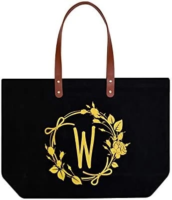 ELEGANTPARK Personalized Birthday Gifts For Women Mom Friend Sister Teacher Appreciation Gifts Monogrammed Gifts Initial Tote Bag Present Bag Black Canvas Tote Bag With Pocket Gold Letter I 8 ELEGANTPARK Personalized Birthday Gifts For Women Mom Friend Sister Teacher Appreciation Gifts Monogrammed Gifts Initial Tote Bag Present Bag Black Canvas Tote Bag With Pocket Gold Letter I - Image 8