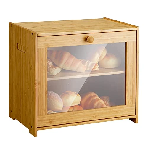 Bread Box For Kitchen Countertop, Bamboo Storage Box With 2 Adjustable Layer, Large Capacity Bread Box With Acrylic Glass Window, Bread Storage Bin For Kitchen(Self-Assembly) 1 Bread Box For Kitchen Countertop, Bamboo Storage Box With 2 Adjustable Layer, Large Capacity Bread Box With Acrylic Glass Window, Bread Storage Bin For Kitchen(Self-Assembly)