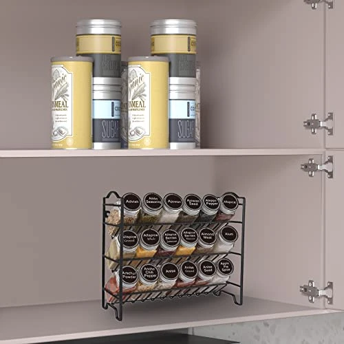 SWOMMOLY Spice Rack Organizer With 18 Empty Square Spice Jars, 396 Spice Labels With Chalk Marker And Funnel Complete Set, Spice Organizer For Countertop, Cabinet Or Wall Mount, Black 2 SWOMMOLY Spice Rack Organizer With 18 Empty Square Spice Jars, 396 Spice Labels With Chalk Marker And Funnel Complete Set, Spice Organizer For Countertop, Cabinet Or Wall Mount, Black - Image 2
